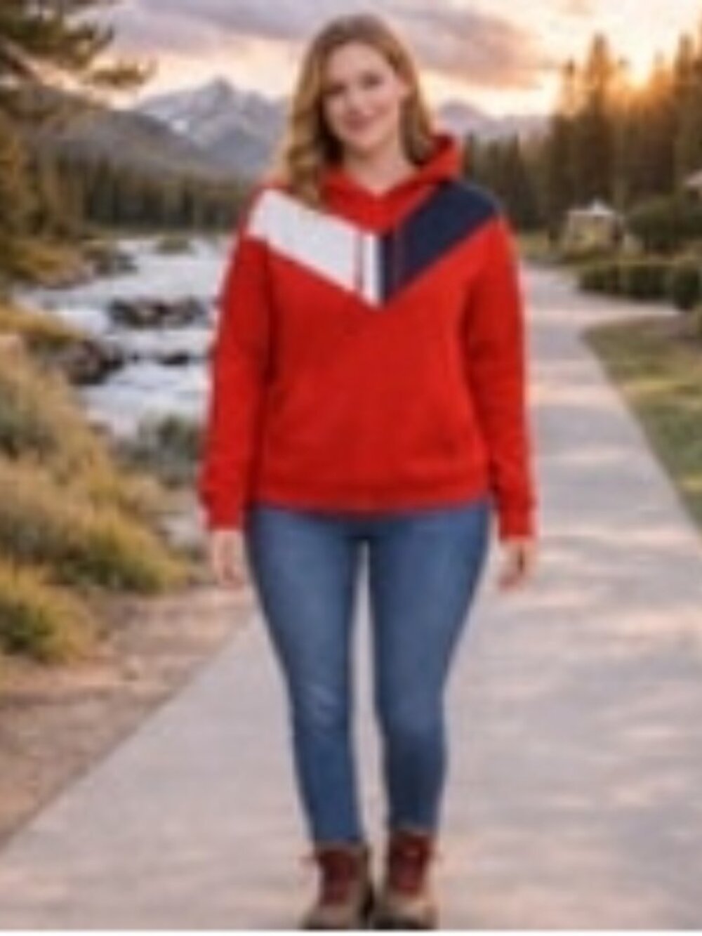 C22 Tommy Hilfiger Red, White, Blue Women’s Hoodie, Small, Pre-owned